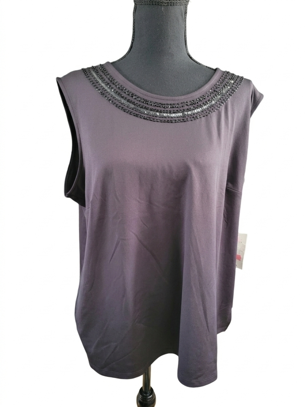 Allison Daley black Sleeveless Top with Beaded Neckline